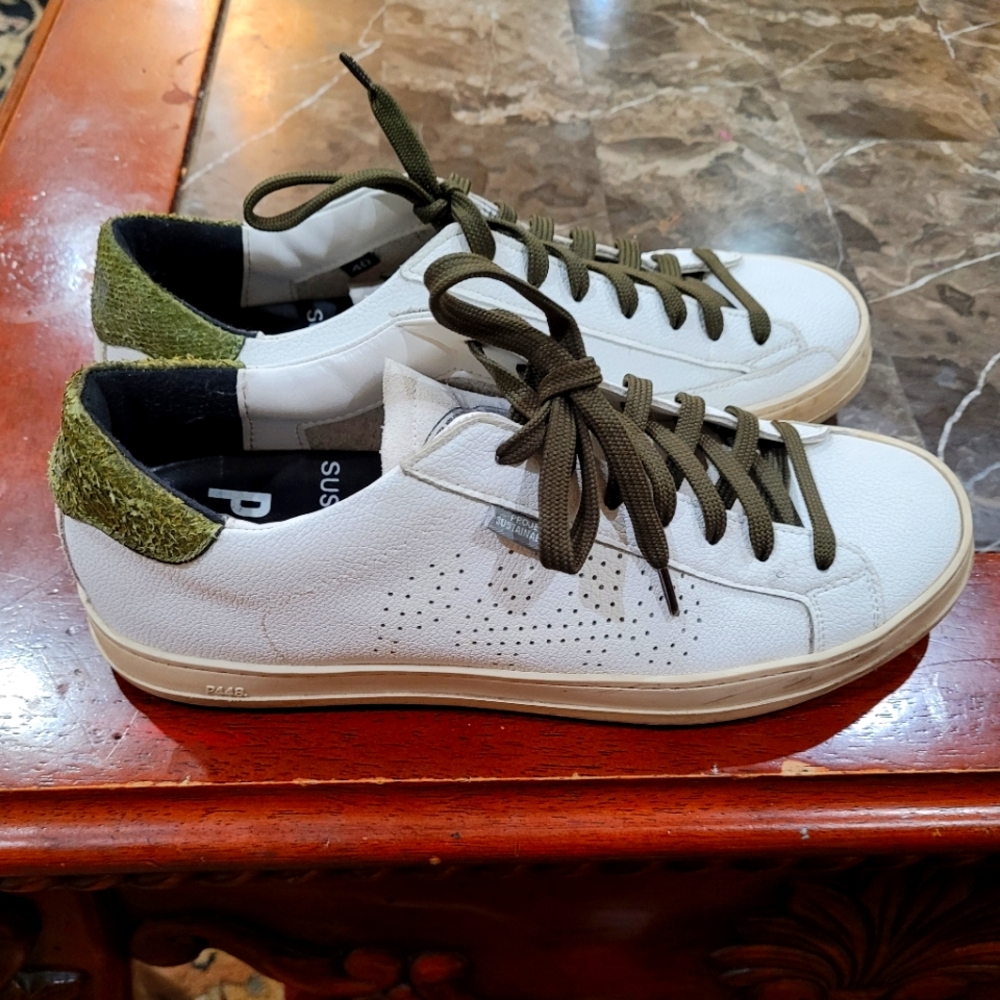P448 White Sneakers with Green Accents